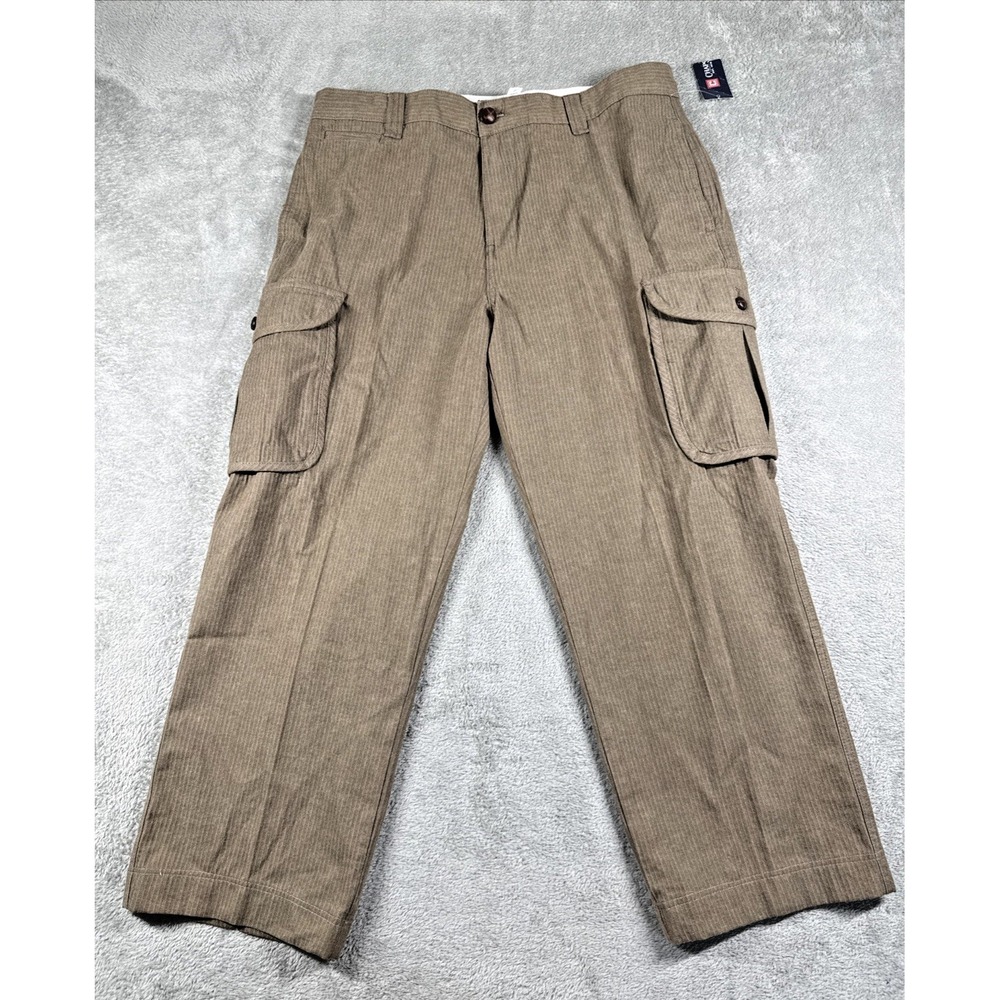 Chaps Men's Big Sky Striped‎ 100% Cotton Cargo Pants Bison Brown Size 34x30 NWT